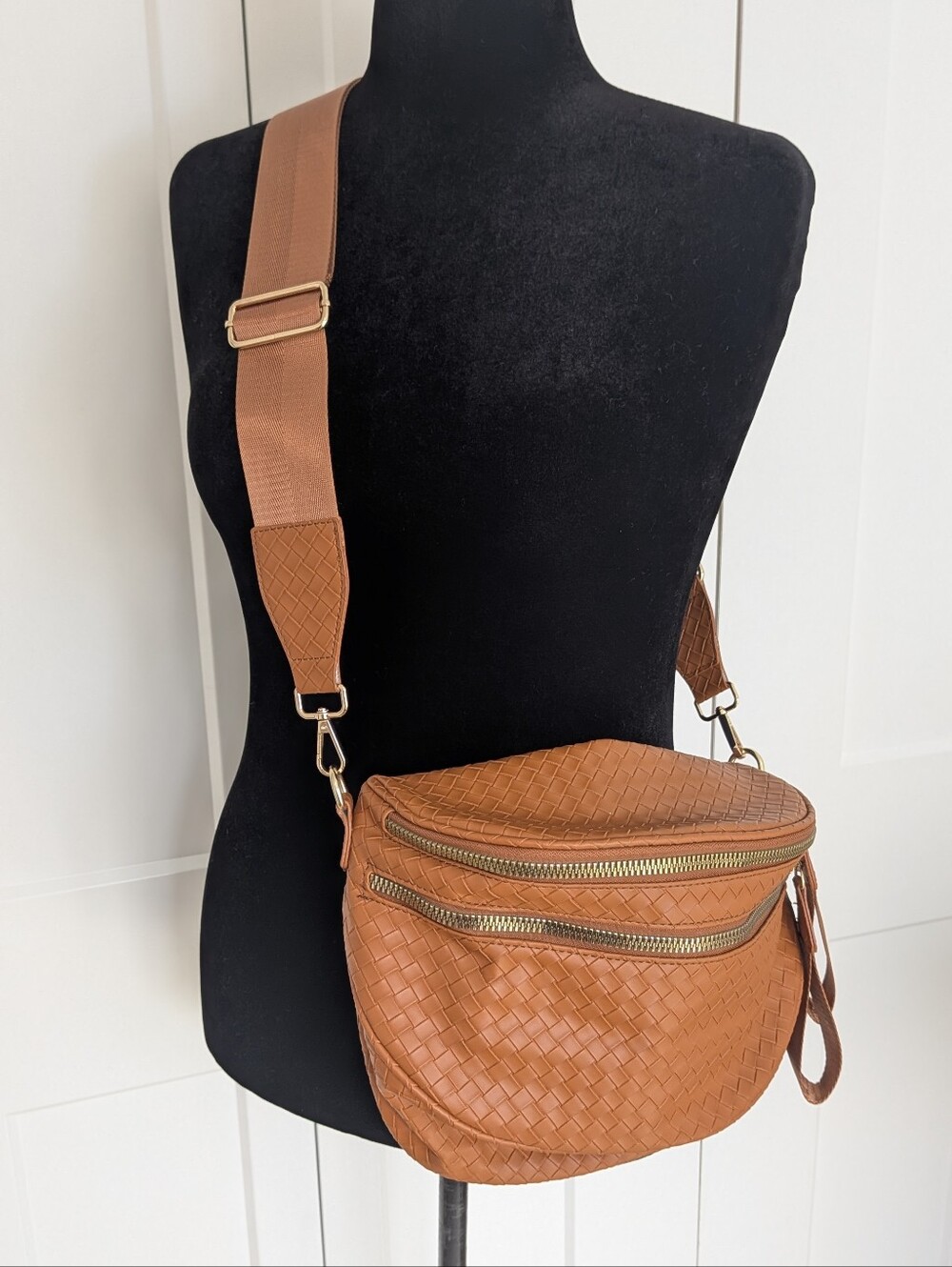 Brown Woven Faux Leather Crossbody Bag Adjustable Detachable Strap Fanny bag new